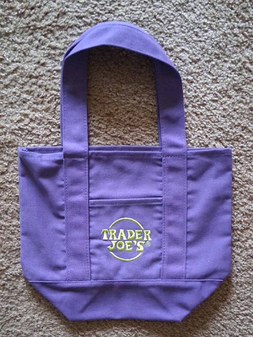 Trader Joe's Purple Canvas Tote Bag with Front Pocket